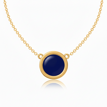 Sterling Silver Circle Pendant Necklace - Turquoise Enamel