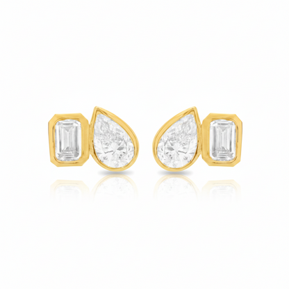 Gold Plated Bezel Set CZ Stud Earrings - Mixed Shapes - Hypoallergenic