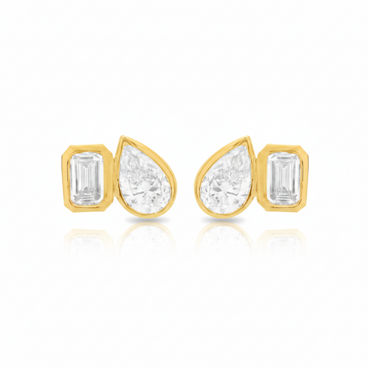 Gold Plated Bezel Set CZ Stud Earrings - Mixed Shapes - Hypoallergenic