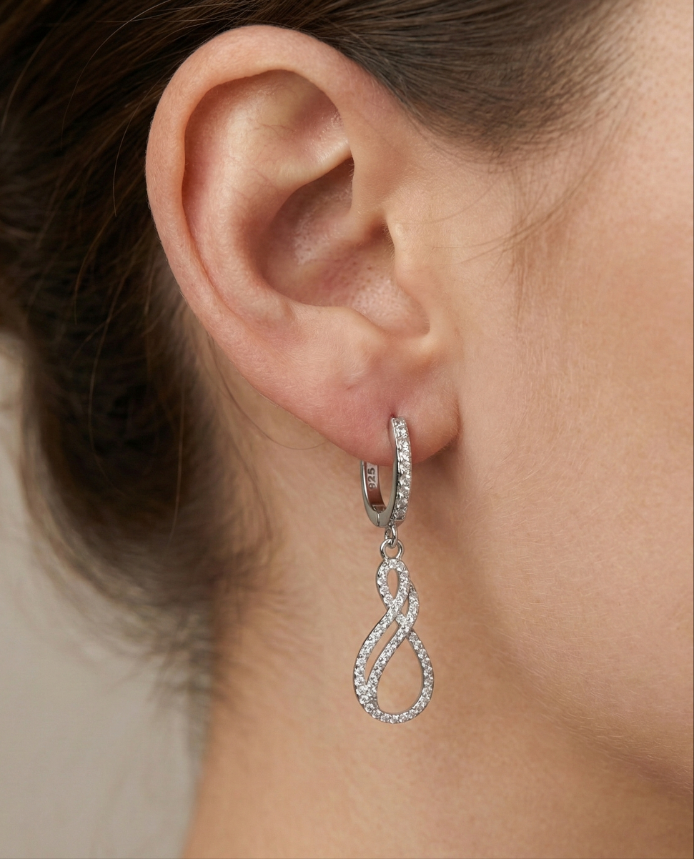Sterling Silver Micropave Twisted Double Teardrop (Infinity) Earring