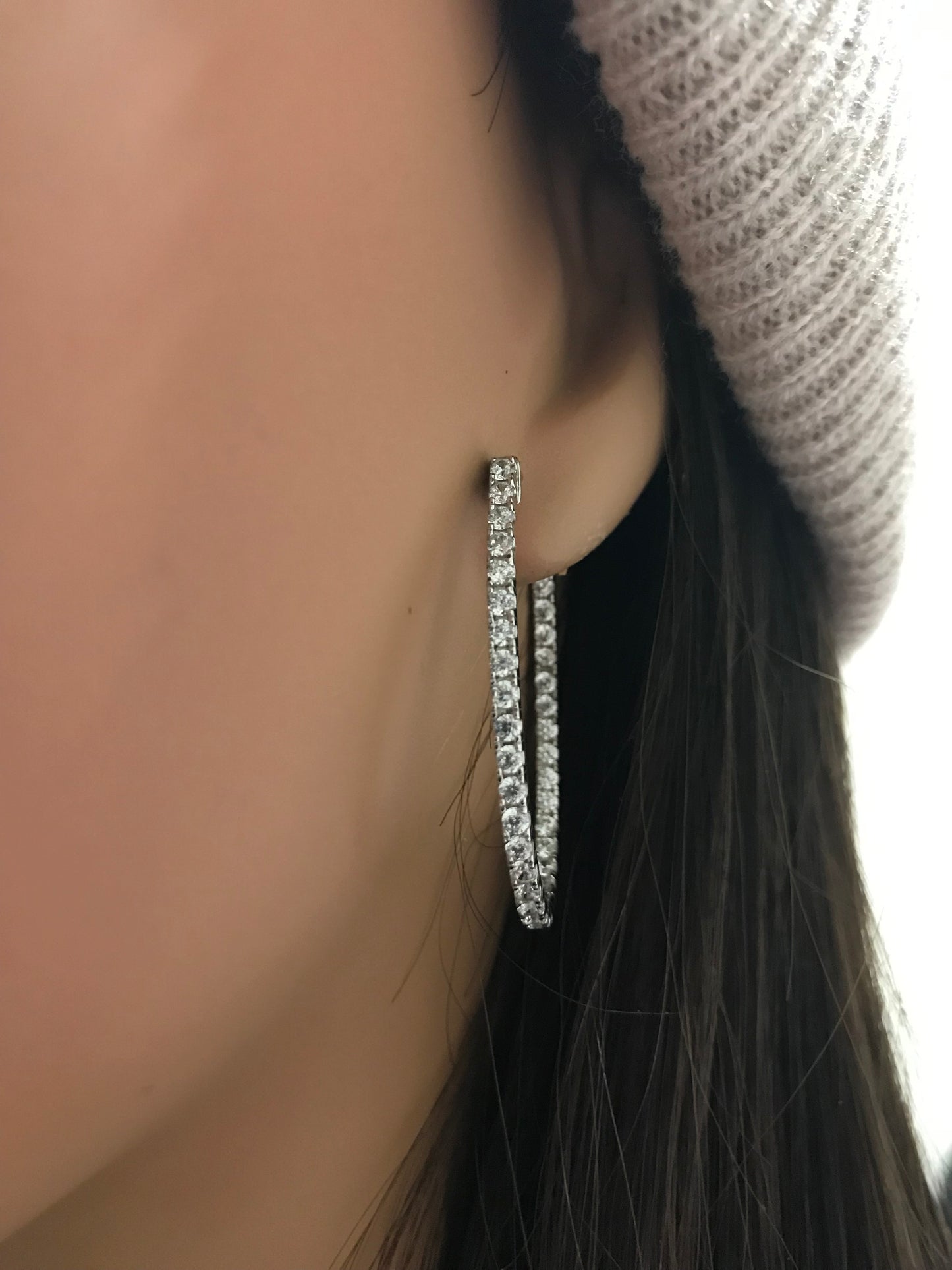 Sterling Silver Inside Out Teardrop Shaped CZ Hoop Earrings