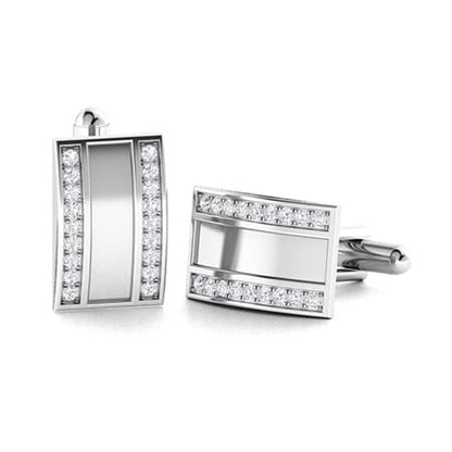 Rhodium Plated Sterling Silver Mother of Pearl / Black Onyx and CZ Rectangular Cufflinks