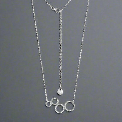 Sterling Silver Circles CZ Bar Necklace