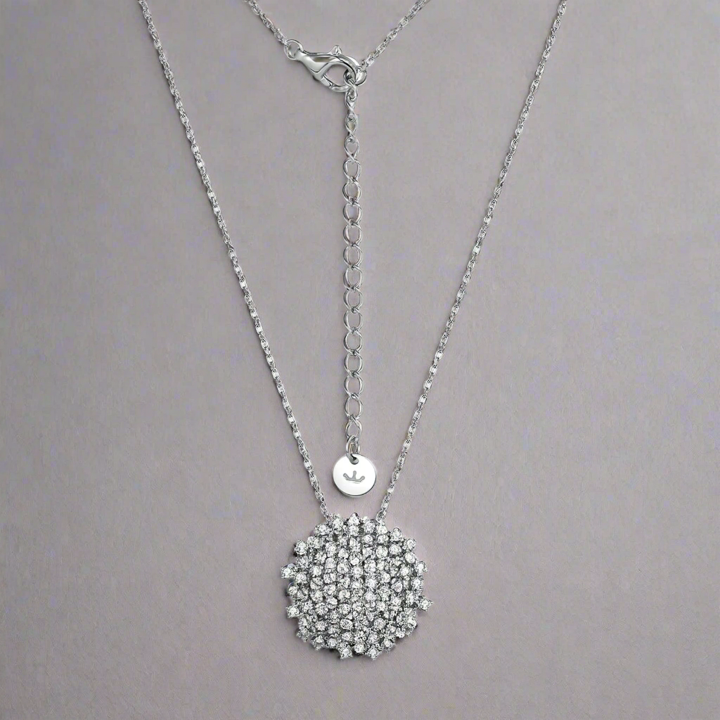 Rhodium Plated Sterling Silver Sprinkled Circle Pendant Necklace