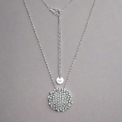 Rhodium Plated Sterling Silver Sprinkled Circle Pendant Necklace