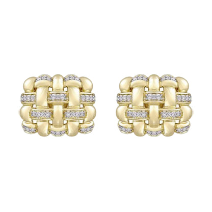 Gold Plated Sterling Silver Weave Deign with Clear CZ Accent Cufflinks