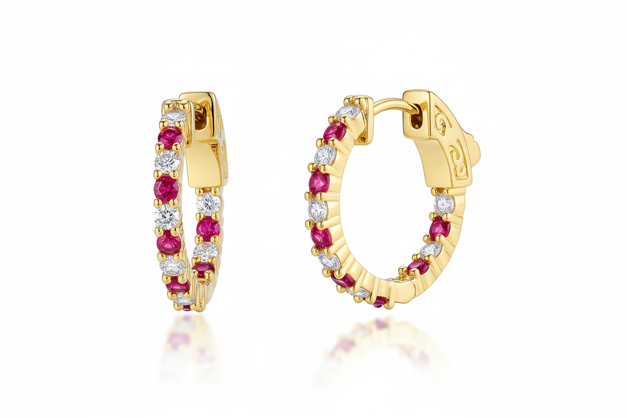 Surgical Steel Alternating Light Colorful and Clear CZ Hoop Earrings