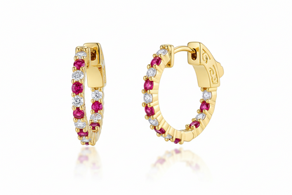 Surgical Steel Alternating Light Colorful and Clear CZ Hoop Earrings