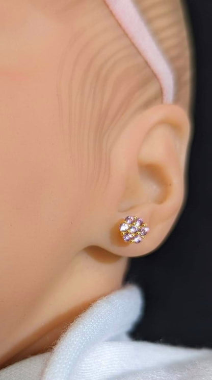 Surgical Steel Small 5mm Colored CZ Flower Stud Earrings