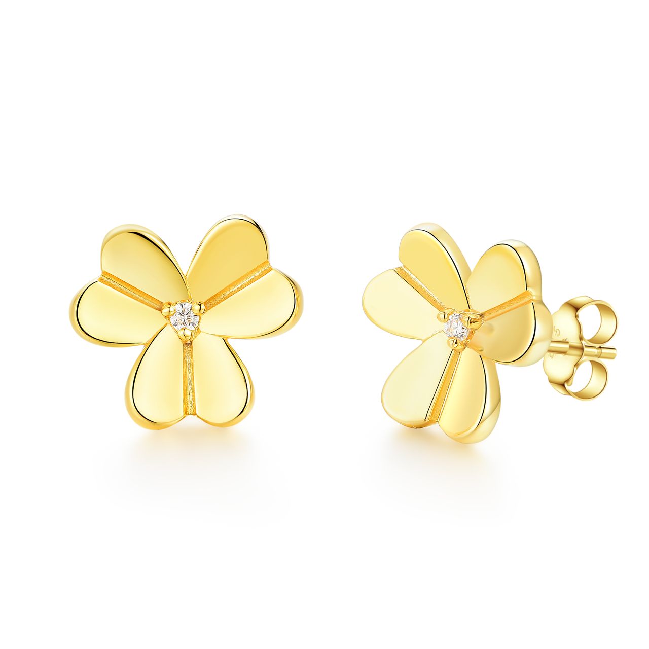 Gold Plated Sterling Silver 6 Petal CZ Flower Stud Earrings