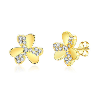 Gold Plated Sterling Silver 6 Petal CZ Flower Stud Earrings