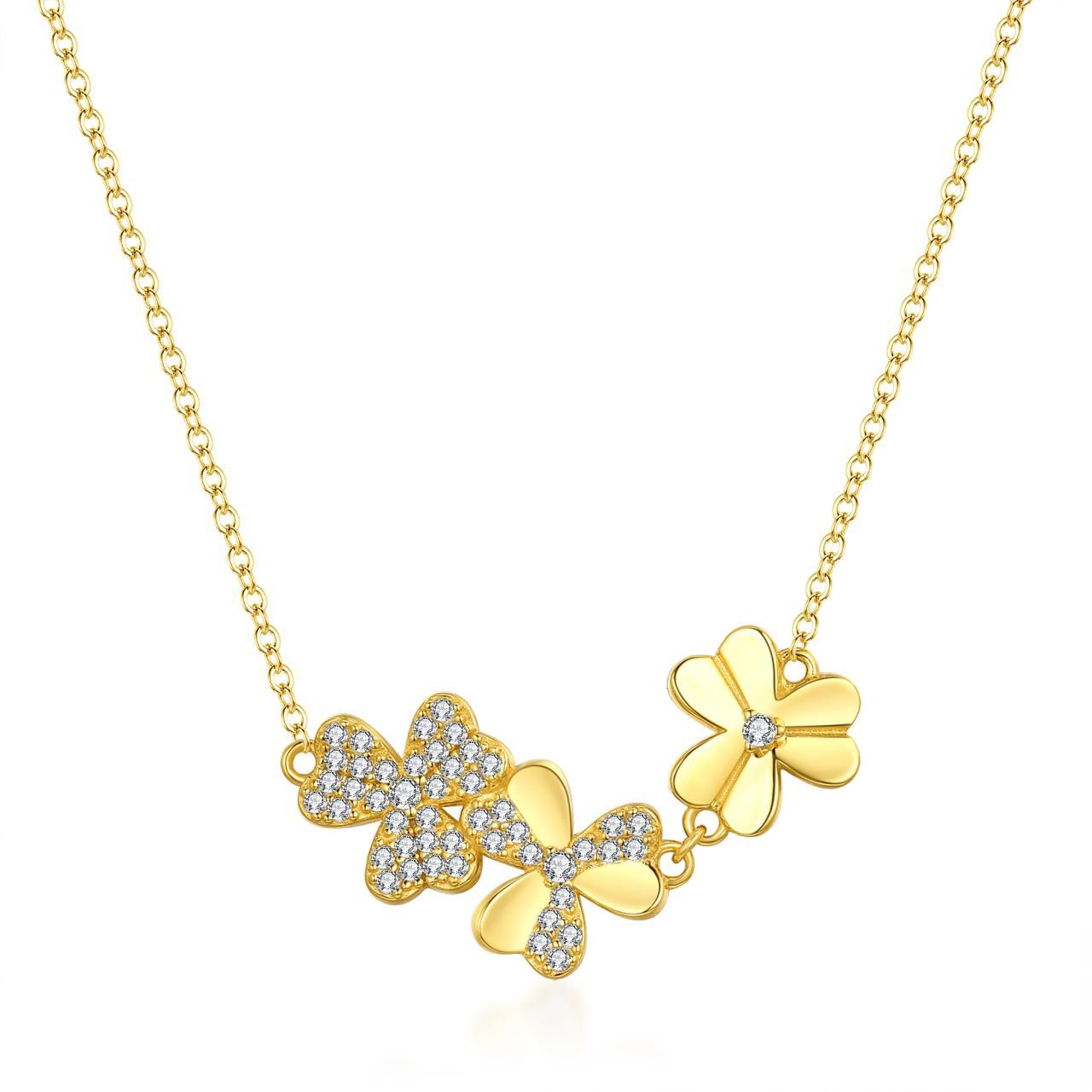 Gold Plated Sterling Silver Horizontal Triple Flower Necklace