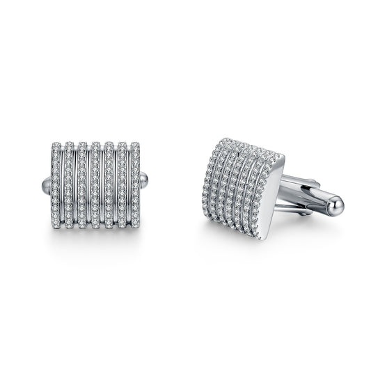 Rhodium Plated Sterling Silver Micropave Striped Cufflinks