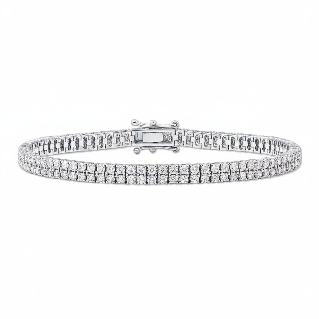 Sterling Silver Clear CZ Double Tennis Bracelet