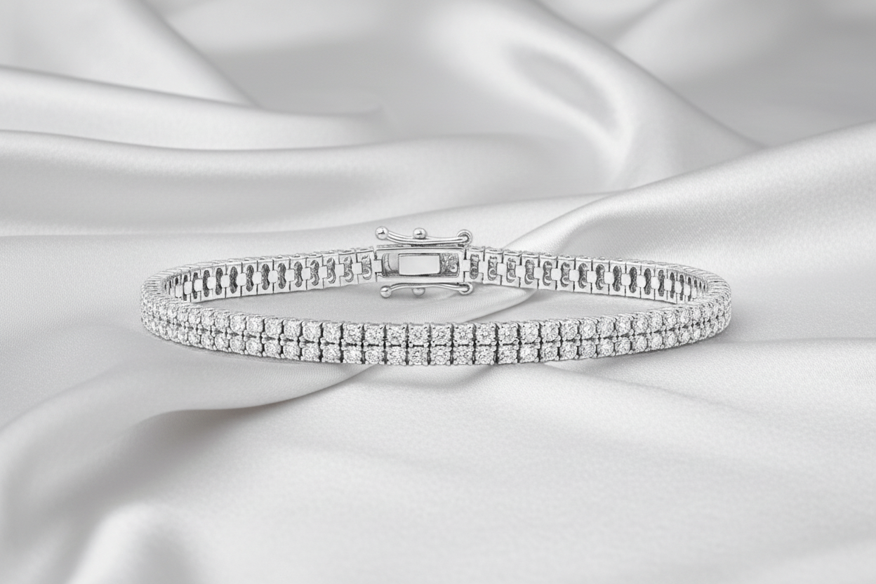Sterling Silver Clear CZ Double Tennis Bracelet