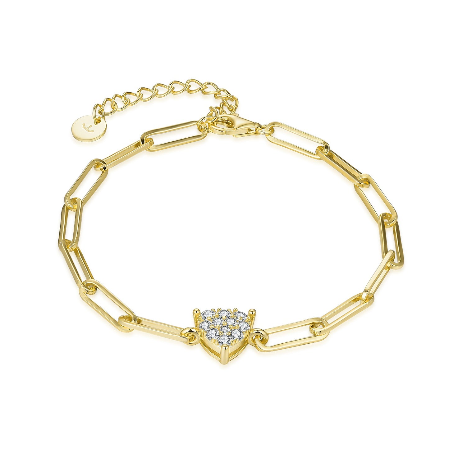 Gold Plated Sterling Silver Paperclip Chain with CZ Heart Bracelet