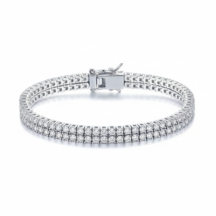 Sterling Silver Clear CZ Double Tennis Bracelet