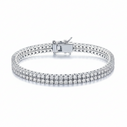 Sterling Silver Clear CZ Double Tennis Bracelet