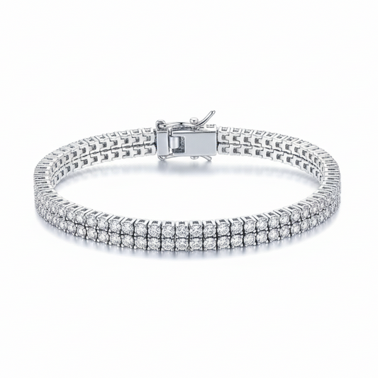 Sterling Silver Clear CZ Double Tennis Bracelet