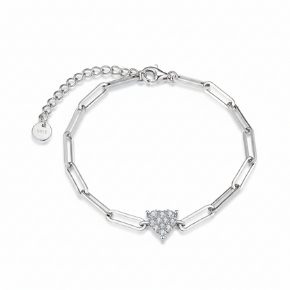 Gold Plated Sterling Silver Paperclip Chain with CZ Heart Bracelet