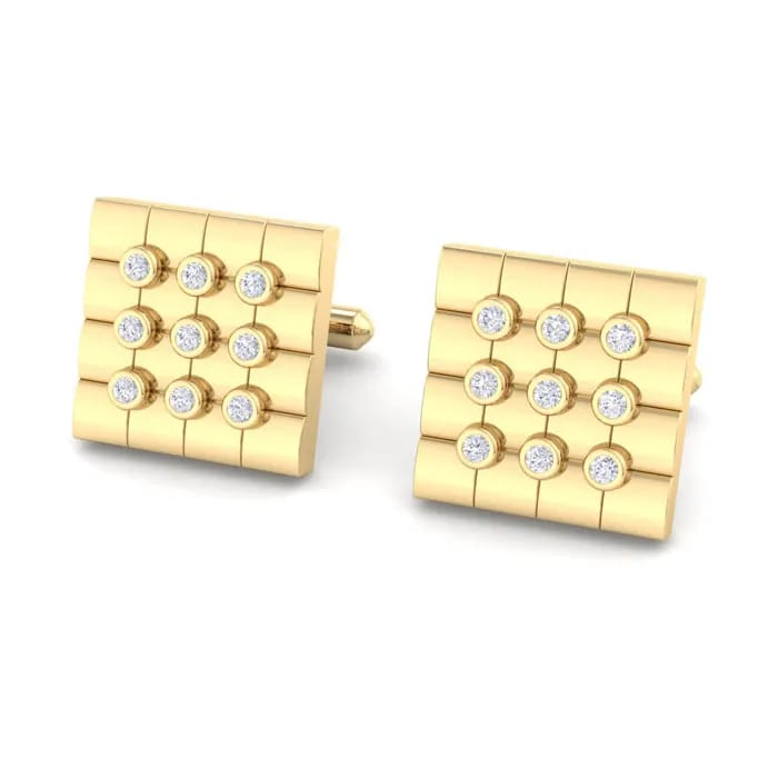 Sterling Silver Brushed Gold Plated Square With CZ Cufflinks
