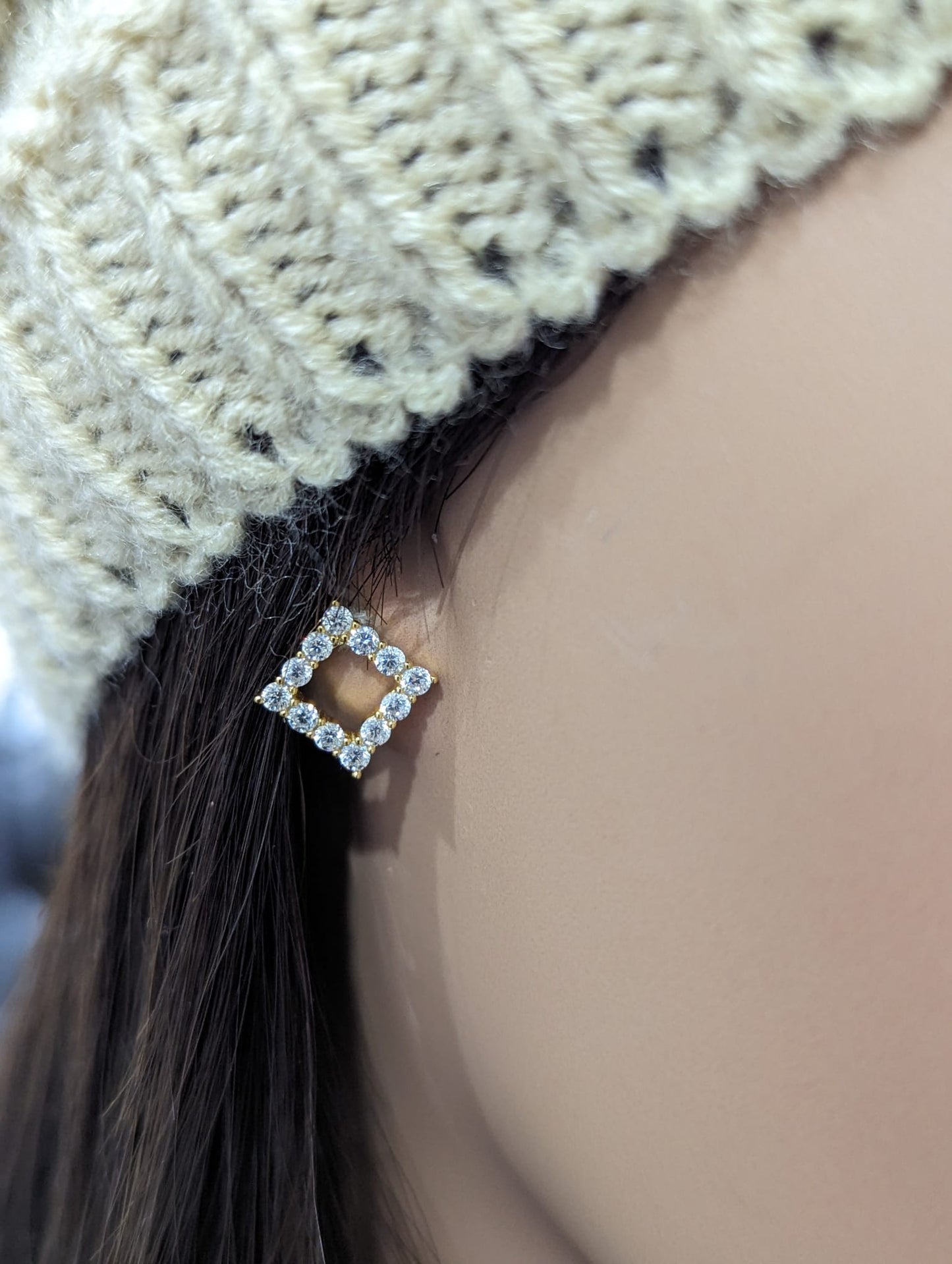 Sterling Silver CZ Outline Diamond Shape Stud Earring