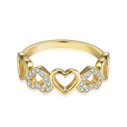 Sterling Silver Micropave and Solid Hearts Ring