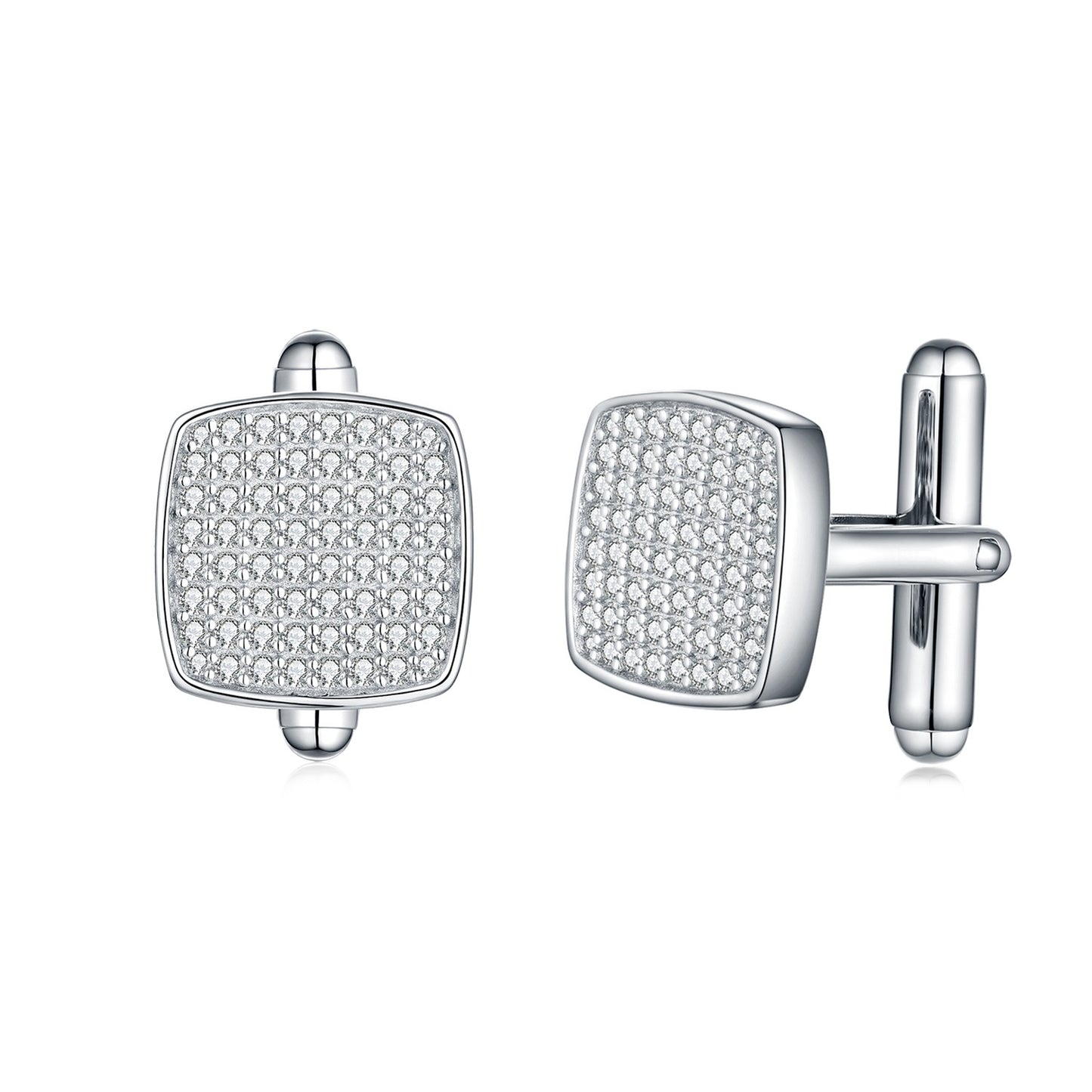 Sterling Silver Micropave CZ Cushion Square Shape Cufflinks