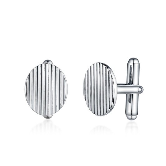 Sterling Silver Micropave Oval Striped Cufflinks