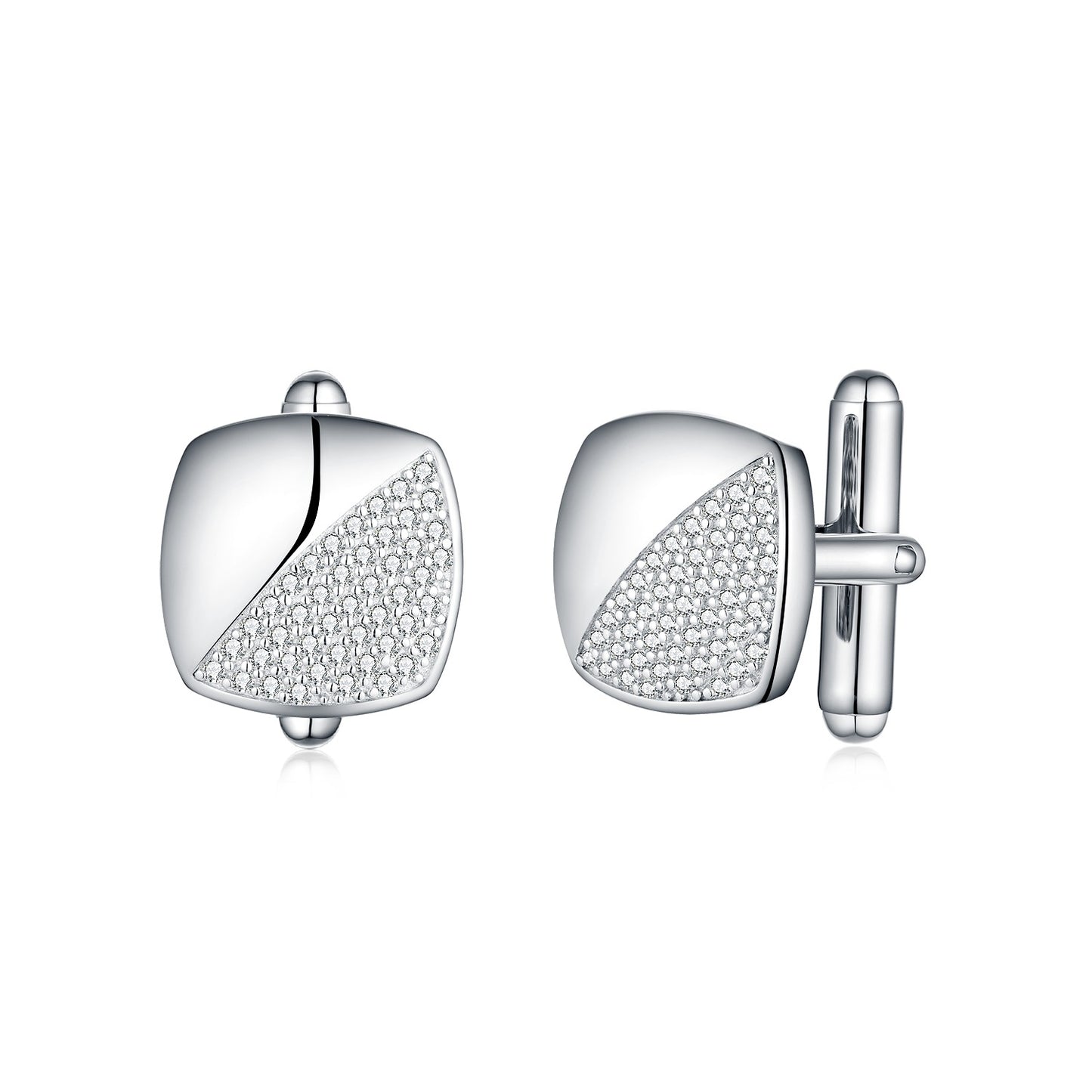 Sterling Silver Half Micropave CZ Square Cufflinks