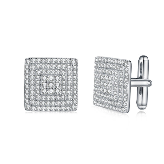 Sterling Silver Micropave CZ Square Cufflinks
