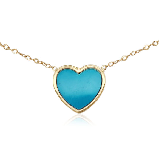 14K Gold Turquoise Heart Necklace