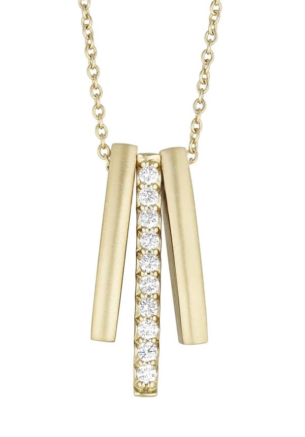 Sterling Silver Gold Plated Three Vertical Bar With CZ Necklace