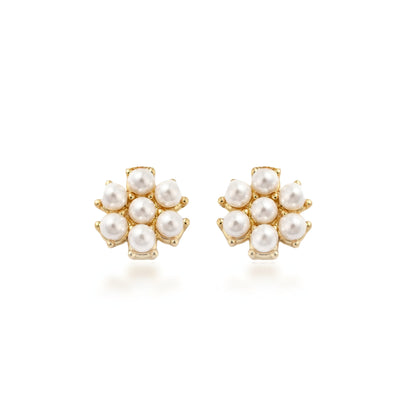 Surgical Steel Gold Plated Pearl Cluster Stud Earring