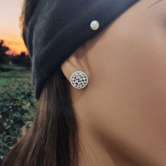 Sterling Silver Sprinkled Round Stud Earring