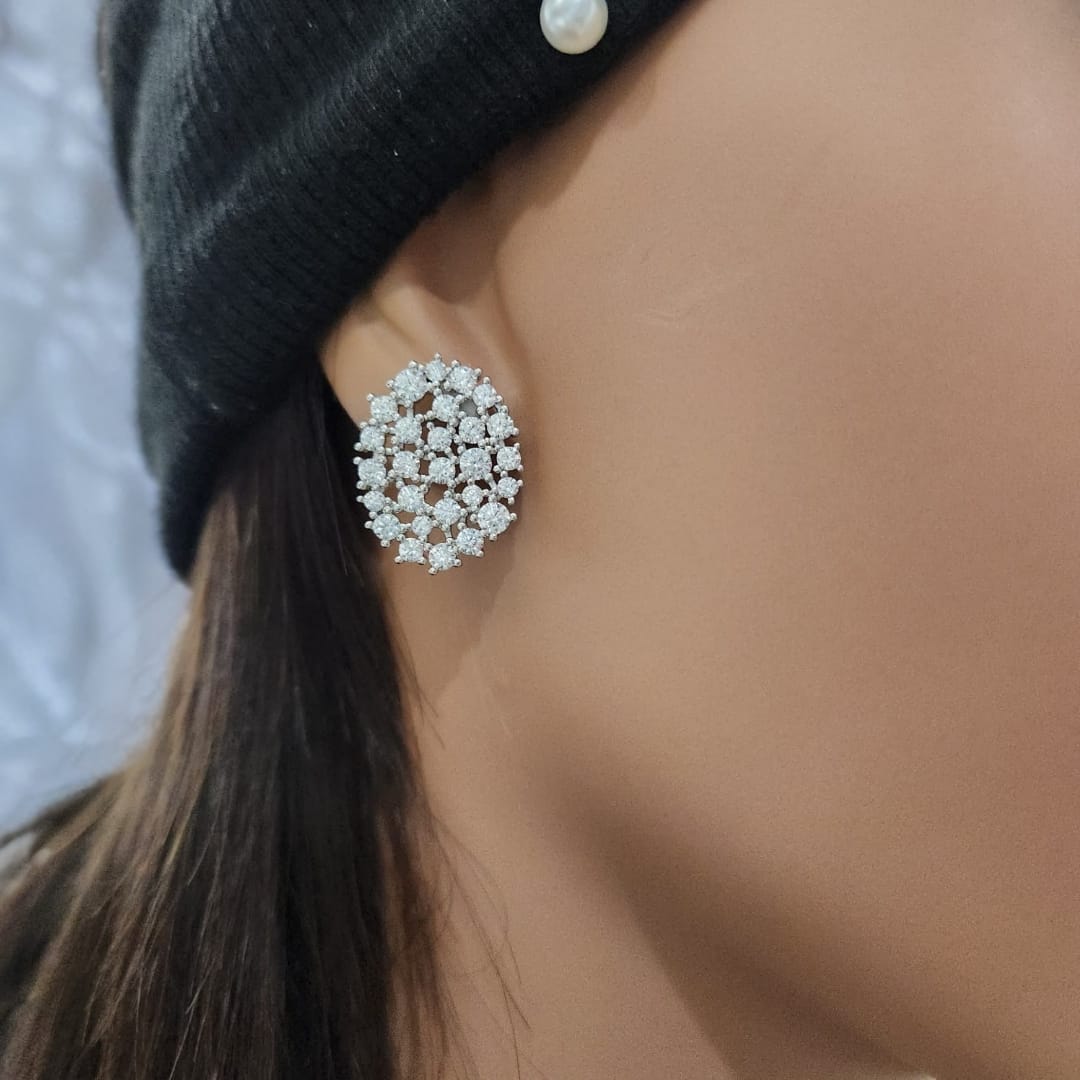 Sterling Silver Sprinkled Oval Stud Earring