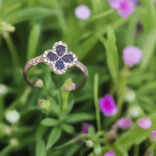 Sterling Silver Colored CZ Flower Ring