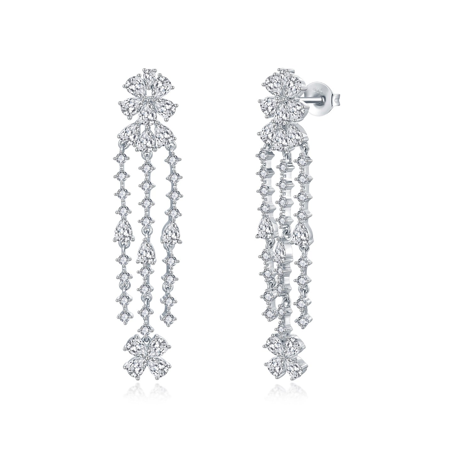 Sterling Silver Floral Chandelier Earrings