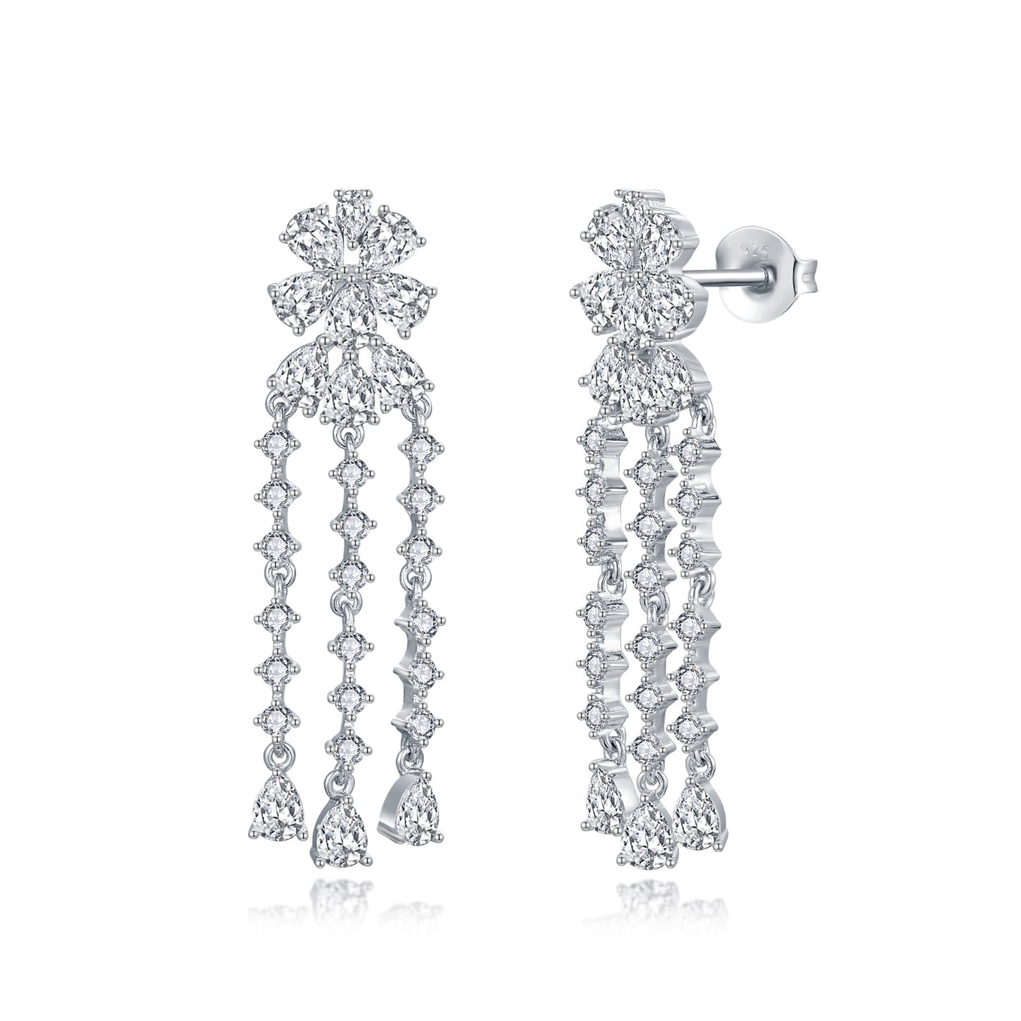 Sterling Silver Floral Chandelier Earrings