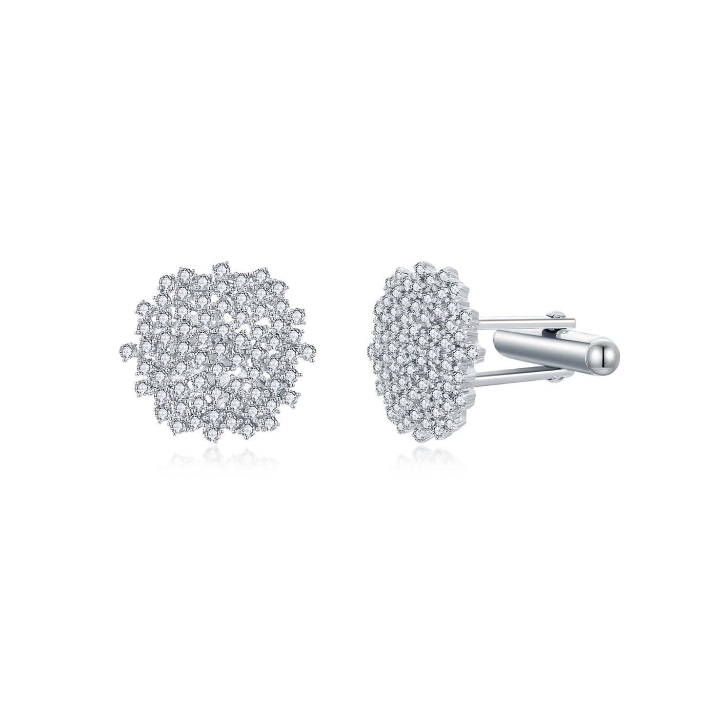 Sterling Silver Round Sprinkled CZ Cufflinks