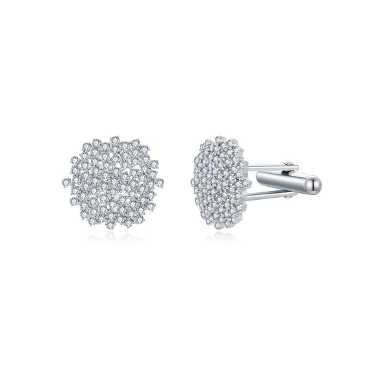 Sterling Silver Round Sprinkled CZ Cufflinks