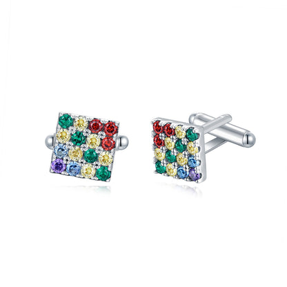 Rhodium Plated Multicolor CZ Square Cufflinks