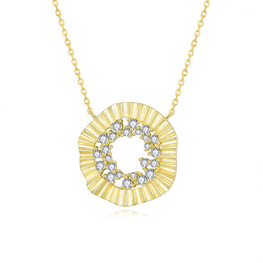 Sterling Silver Gold Plated Rounded Fan Shape CZ Center Necklace
