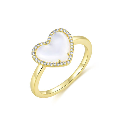 Gold Plated Sterling Silver Round Mother of Pearl with CZ Border Ring