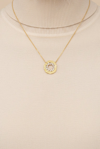 Sterling Silver Gold Plated Rounded Fan Shape CZ Center Necklace