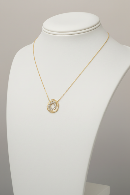 Sterling Silver Gold Plated Rounded Fan Shape CZ Center Necklace