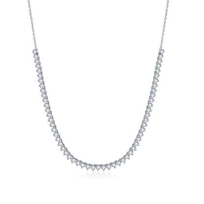 Sterling Silver Three Prong Setting CZ Half Tennis Necklace