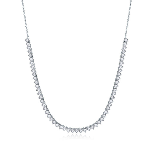 Sterling Silver Three Prong Setting CZ Half Tennis Necklace
