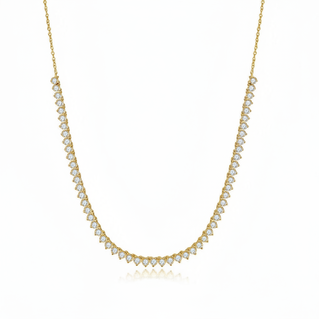 Sterling Silver Three Prong Setting CZ Half Tennis Necklace