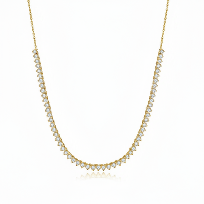 Sterling Silver Three Prong Setting CZ Half Tennis Necklace